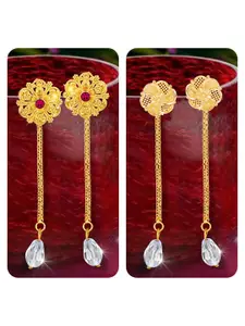 Vighnaharta Set Of 2 Gold-Plated Crystals-Studded Drop Earrings