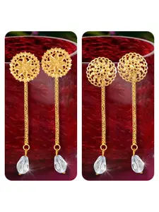 Vighnaharta Set Of 2 Gold Plated Crystals Drop Earrings