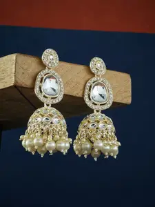 ATIBELLE Gold-Toned & White Kundan Earrings