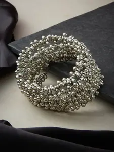 ATIBELLE Silver Plated & Beaded Spiral Bracelet Bangle