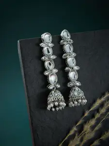 ATIBELLE Silver-Toned & White Kundan Earrings