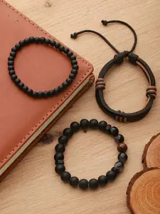 WROGN Men 3 Black & Brown Leather Bracelet