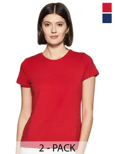 COLOR CAPITAL Pack Of 2 Round Neck Cotton Top