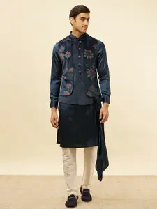 Manyavar Printed Regular Velvet Kurta & Pyjamas With Jacket
