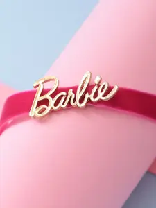 ToniQ Gold-Plated Barbie Engraved Velvet Choker Necklace