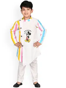 BAESD Boys Mickey Mouse Printed Band Collar Regular Pure Cotton Kurta With Pyjama