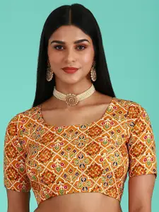 panchhi Printed Round-Neck Cotton Silk Saree Blouse