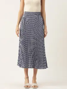 WISSTLER Abstract Printed Accordion Pleated Crepe Midi Skirt