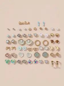 Shining Diva Fashion Set Of 30 Gold-Plated Pearls Contemporary Studs Earrings