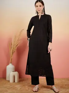 Sangria Embroidered Mandarin Collar Straight Kurta