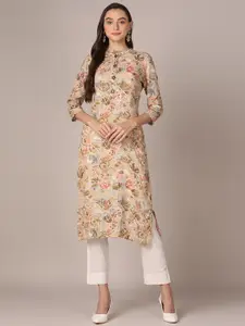 KALINI Floral Printed Mandarin Collar Straight Kurta