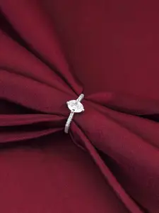 GIVA 925 Sterling Silver Rhodium-Plated Stone Studded Finger Ring