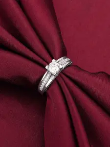 GIVA 925 Rhodium-Plated Stone Studded Finger Ring