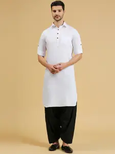 RAJUBHAI HARGOVINDAS Ethnic Woven Design Cotton Pathani Kurta