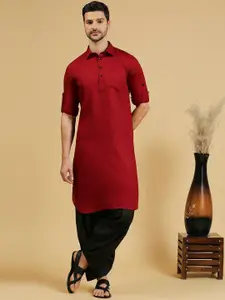RAJUBHAI HARGOVINDAS Ethnic Woven Design Cotton Pathani Kurta