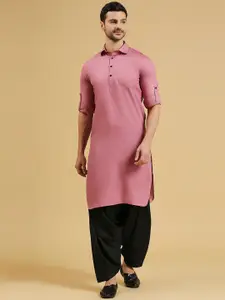 RAJUBHAI HARGOVINDAS Woven Design Shirt Collar Pure Cotton Pathani Kurta