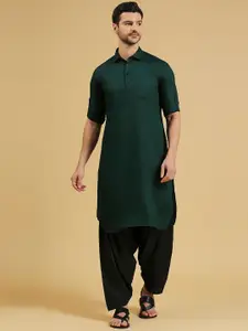 RAJUBHAI HARGOVINDAS Ethnic Woven Design Cotton Pathani Kurta