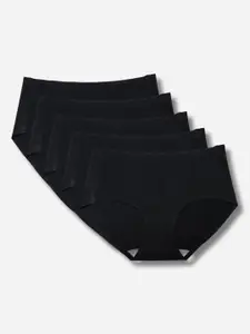 TOM & GEE Pack Of 5 Seamless Hipster Briefs BLACK SEAMLESS PANTY 5 PCS -S