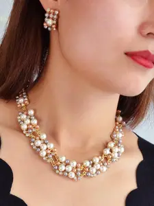 Shining Diva Fashion Gold-Plated Artificial Beads-Beaded Necklace with Earrings
