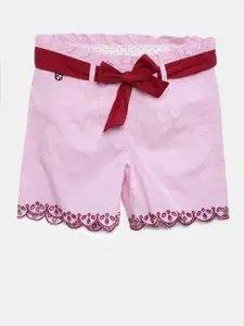 U.S. Polo Assn. Kids Girls Pink Solid Slim Fit Regular Shorts