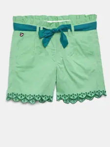 U.S. Polo Assn. Kids Girls Green Solid Slim Fit Regular Shorts