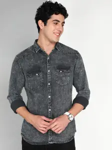 Kuons Avenue Smart Slim Fit Opaque Faded Denim Casual Shirt
