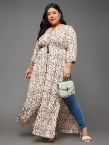 Miss Chase A+ Plus Size Floral Print Tie-Up Neck Opaque Crepe Maxi Top