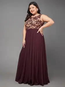 Miss Chase A+ Plus Size Round Neck Sleeveless Lace Overlaid Georgette Maxi Dress