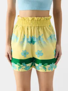 The Souled Store Tinker Bell: Touch of Magic Yellow Women Mid-Rise Floral Printed Shorts