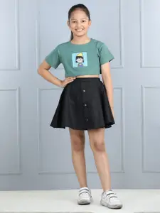 AWW HUNNIE Girls Printed Crop T-shirt With Skirt