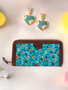 Voylla Gold-Plated Stone Studded Enameled Heart Shaped Drop Earrings With Long Wallet