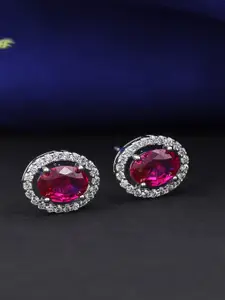 Designbox Cubic Zirconia-Studded Oval Studs Earrings