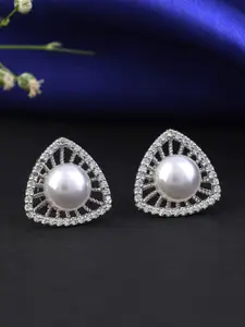 Designbox Silver-Plated Cubic Zirconia Contemporary Stud Earrings