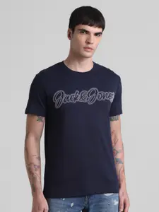 Jack & Jones Typography Short Sleeves Round Neck Cotton Slim Fit T-shirt