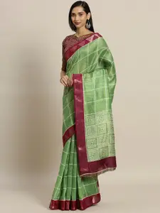 KALINI Checked Woven Design Zari Silk Cotton Saree