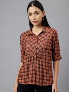 Latin Quarters Checked Roll-Up Sleeves Shirt Style Top