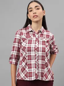 Latin Quarters Checked Roll-Up Sleeves Opaque Shirt Style Top