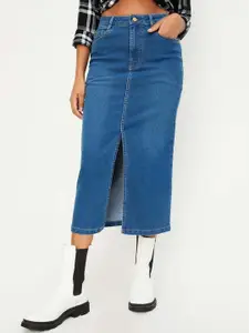 max Washed Midi Pencil Denim Skirt