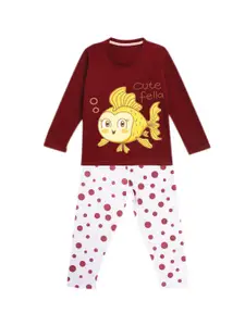 HERE&NOW Girls Graphic Printed Night suit