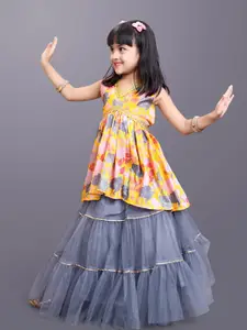 BAESD Girls Floral Printed Cotton Net Gotta Patti Ready To Wear Lehenga Choli