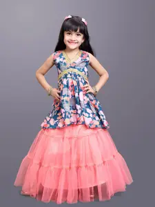 BAESD Girls Floral Printed Cotton Net Gotta Patti Ready To Wear Lehenga Choli