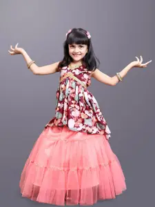 BAESD Girls Floral Printed Cotton Net Gotta Patti Ready To Wear Lehenga Choli