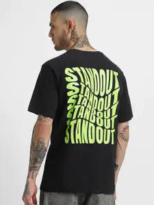 VEIRDO Round Neck Short Sleeves Typography Printed Pure Cotton T-shirt