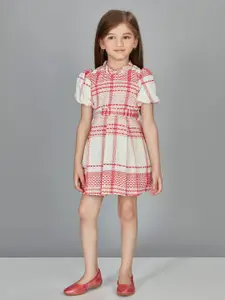Peppermint Girls Checked Printed Mock Neck Puff Sleeves Party A-Line Dress