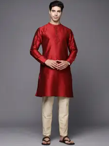 Indo Era Mandarin Collar Thread Work Long Sleeves Straight Kurta