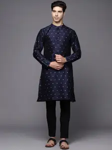 Indo Era Geometric Printed Thread Work Mandarin Collar Straight Kurta