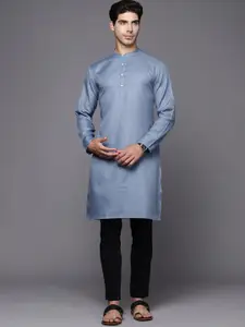 Indo Era Thread Work Mandarin Collar Cotton Straight Kurta