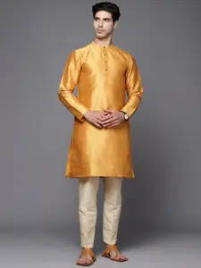 Indo Era Woven Designed Band Collar Regular Straight Kurta