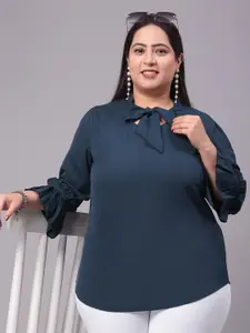 Style Quotient Plus Size Tie-Up Neck Bell Sleeve Top