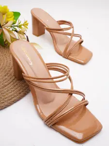 DressBerry Tan Strappy Block Heels